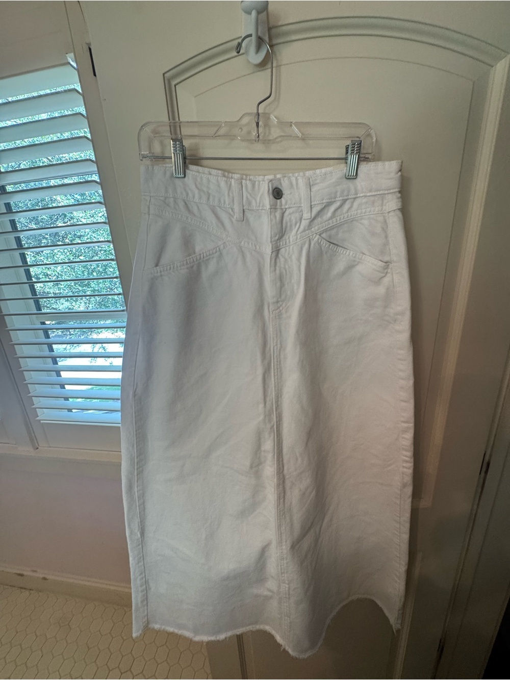 We The Free White Midi Denim Skirt